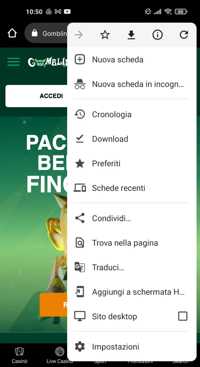 Fate clic sulla funzione “Aggiungi alla schermata iniziale” per aggiungere un collegamento al vostro dispositivo Android.