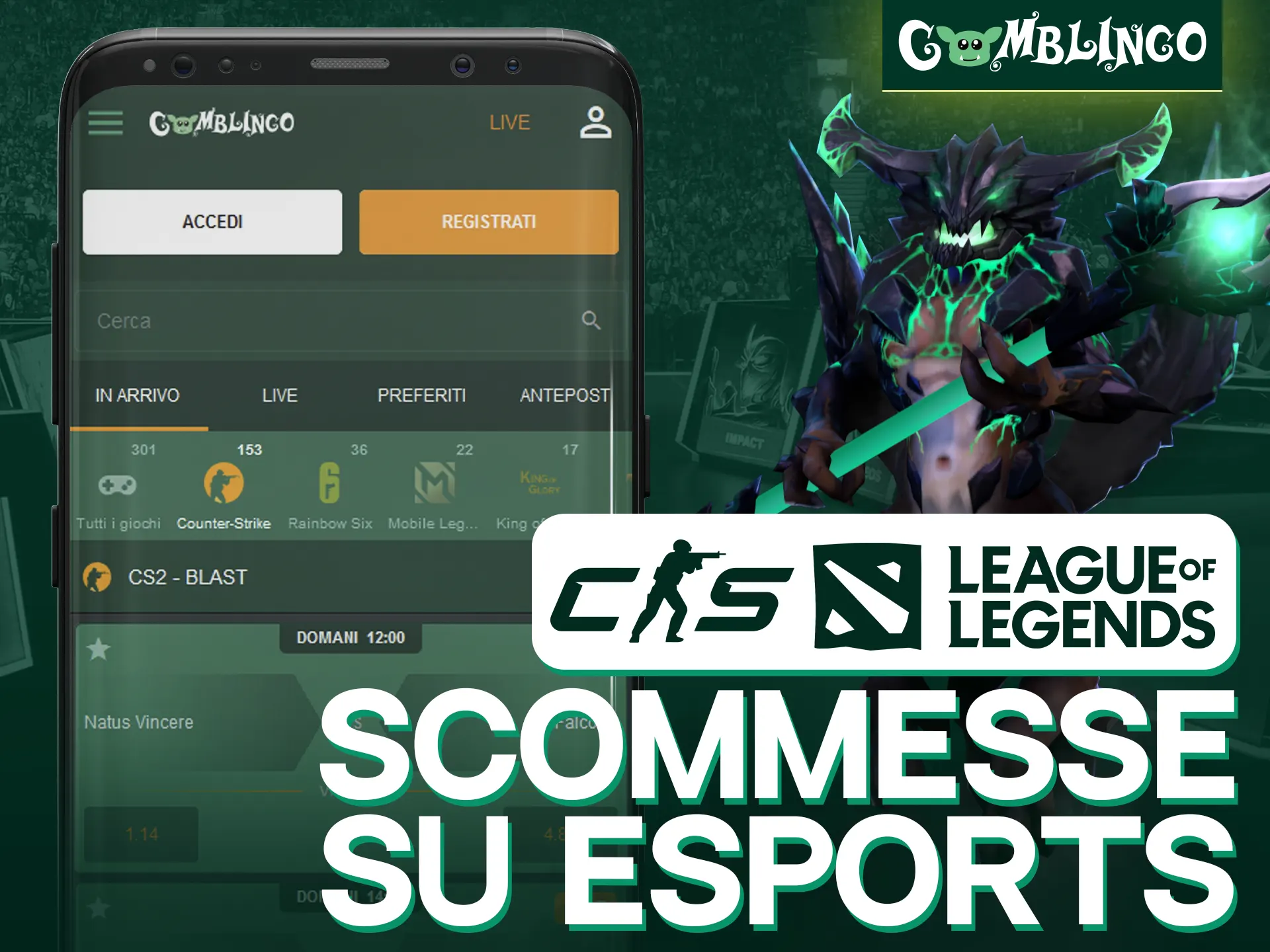 Piazza scommesse sugli eSport sulla piattaforma Gomblingo e vinci soldi veri.