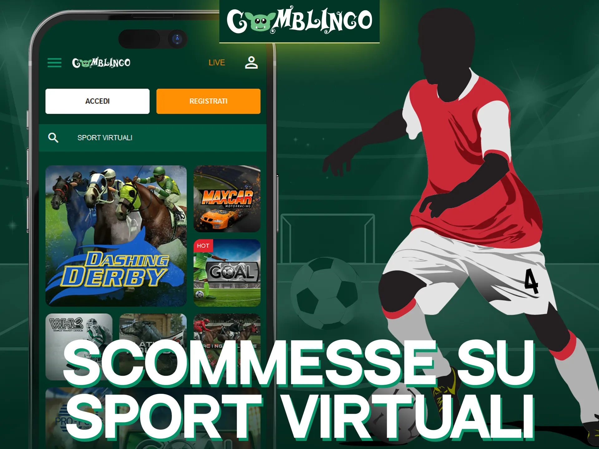 Scopri le emozionanti scommesse sugli Sport Virtuali sulla app Gomblingo.