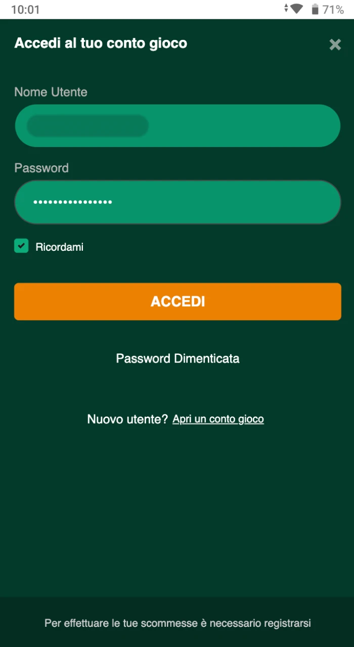 Accedere al proprio account Gomblingo o registrarsi.