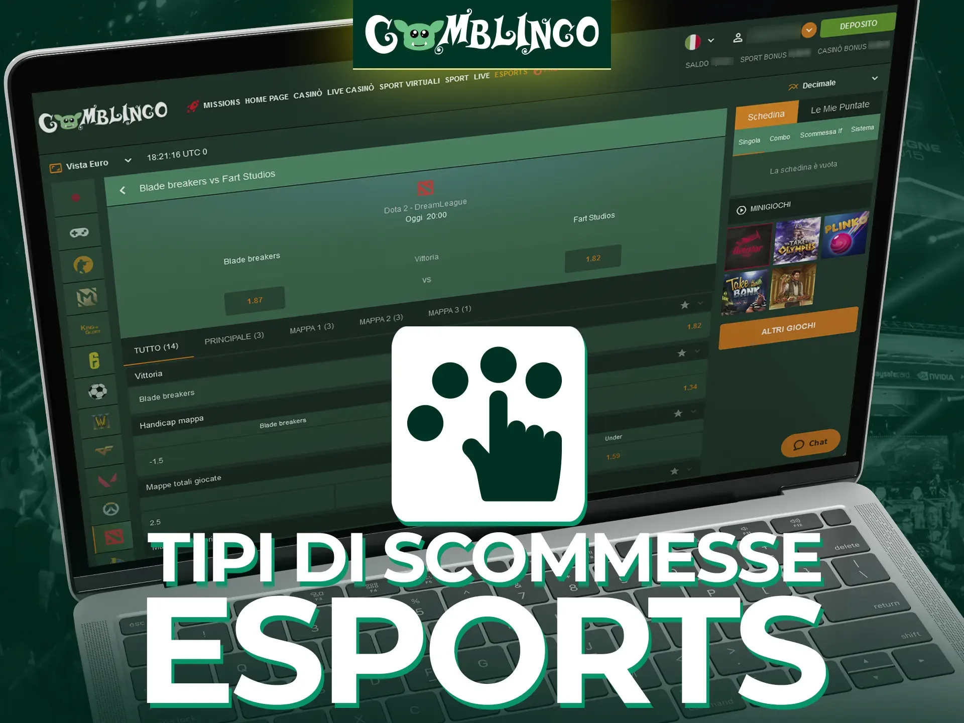 Gomblingo ti offre una varietà di opzioni di scommessa sugli eSports.