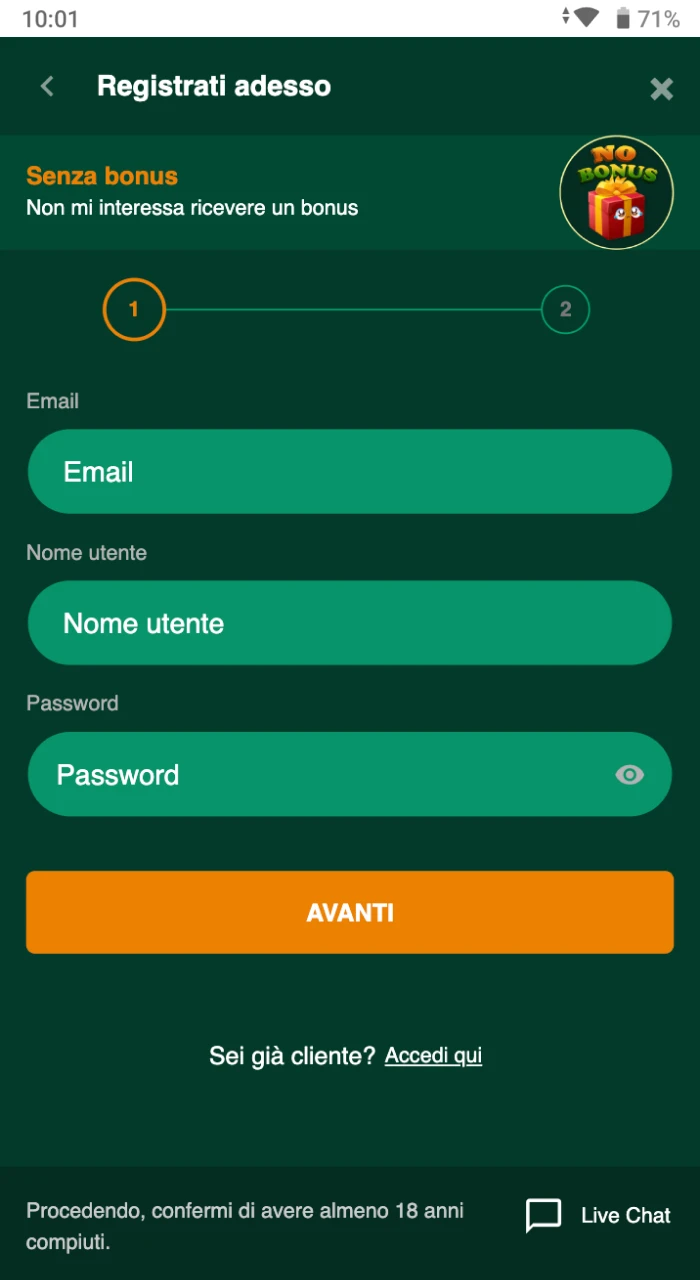 Accedi al tuo account Gomblingo o registrati.