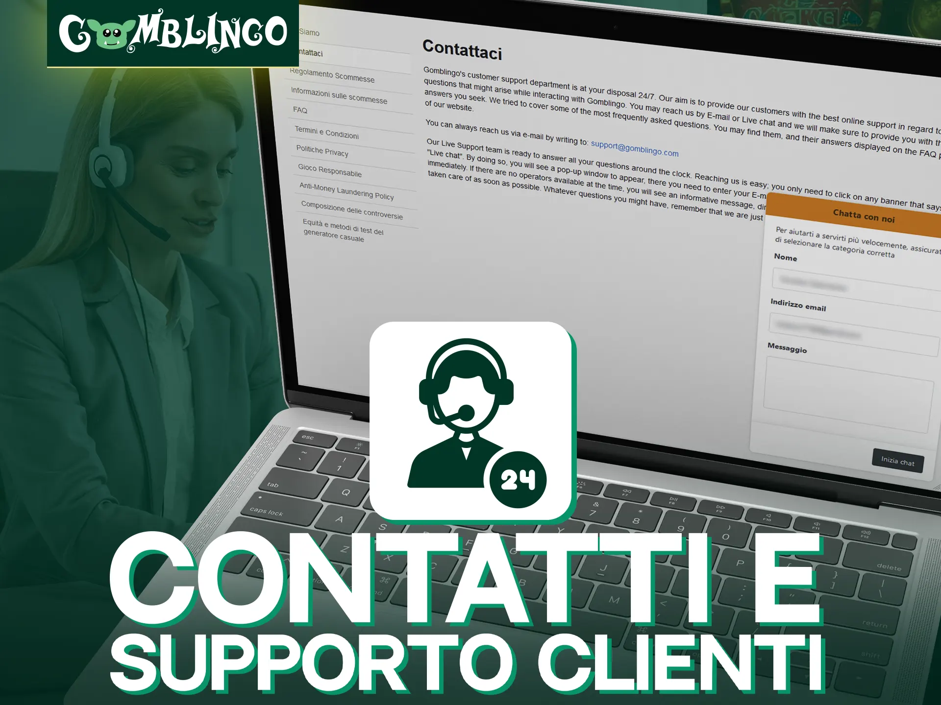 Utilizza i contatti per contattare il servizio di supporto del Gomblingo online.