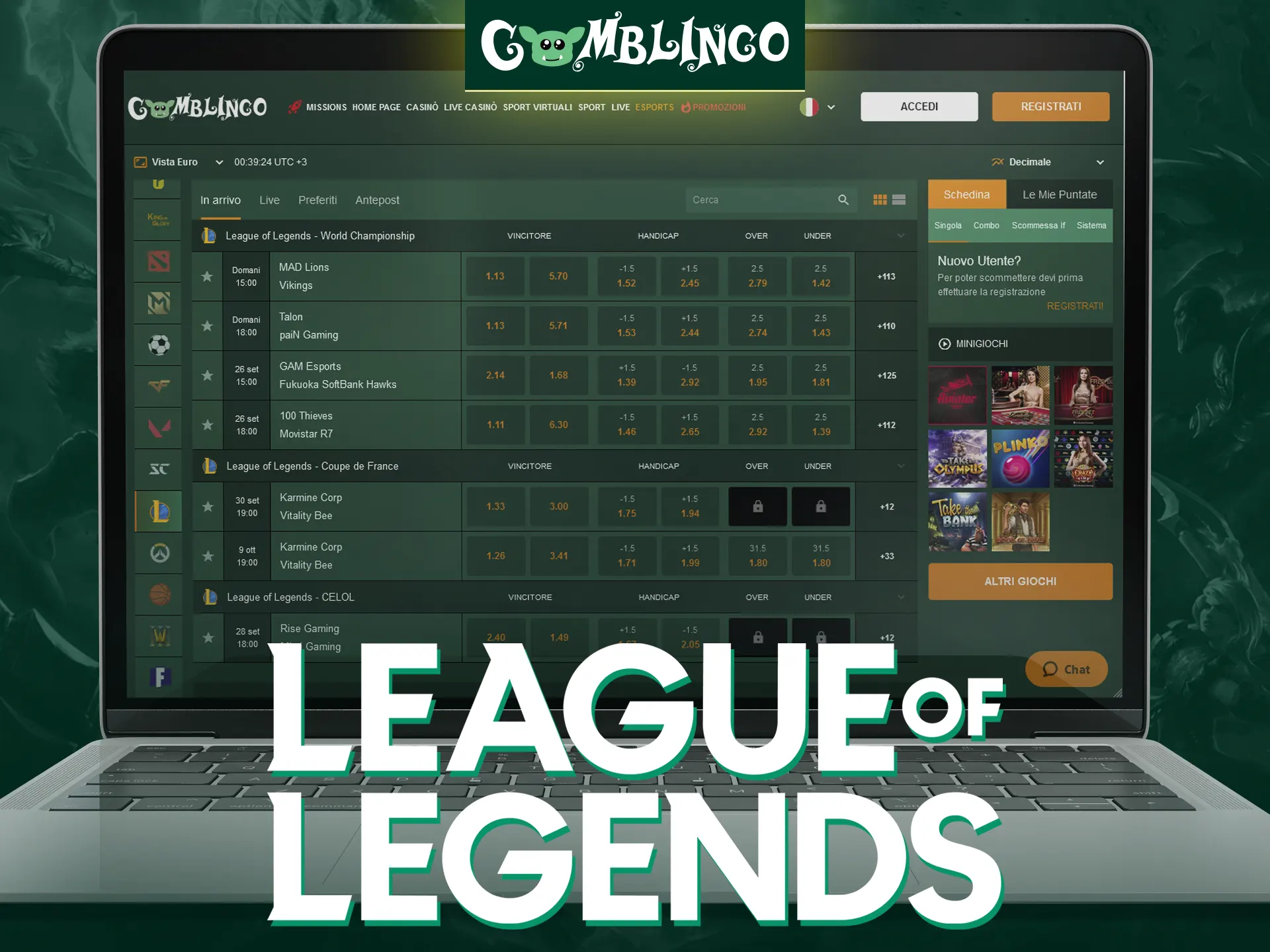 Scommetti sulle partite di League of Legends sul sito web Gomblingo e vinci denaro.