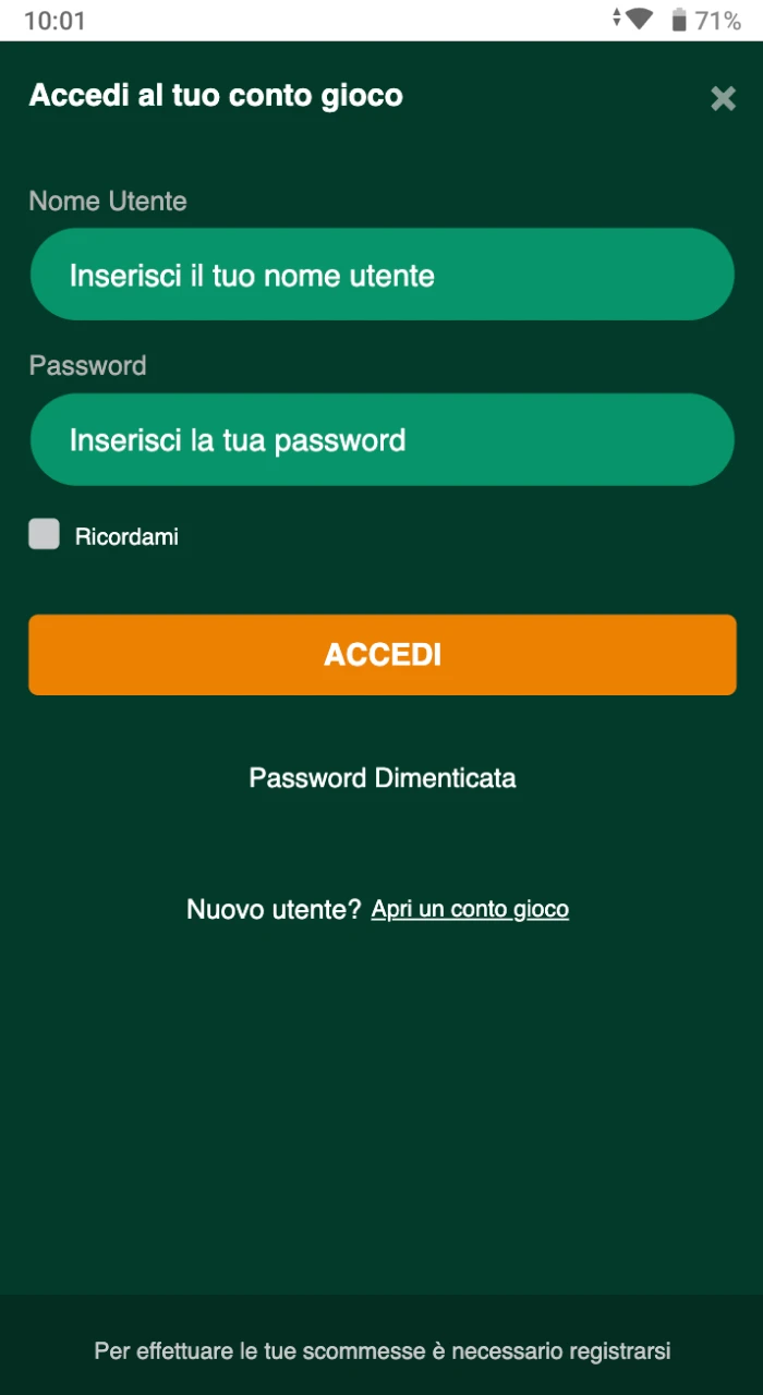 Inserire i dati richiesti nel modulo di registrazione di Gomblingo.