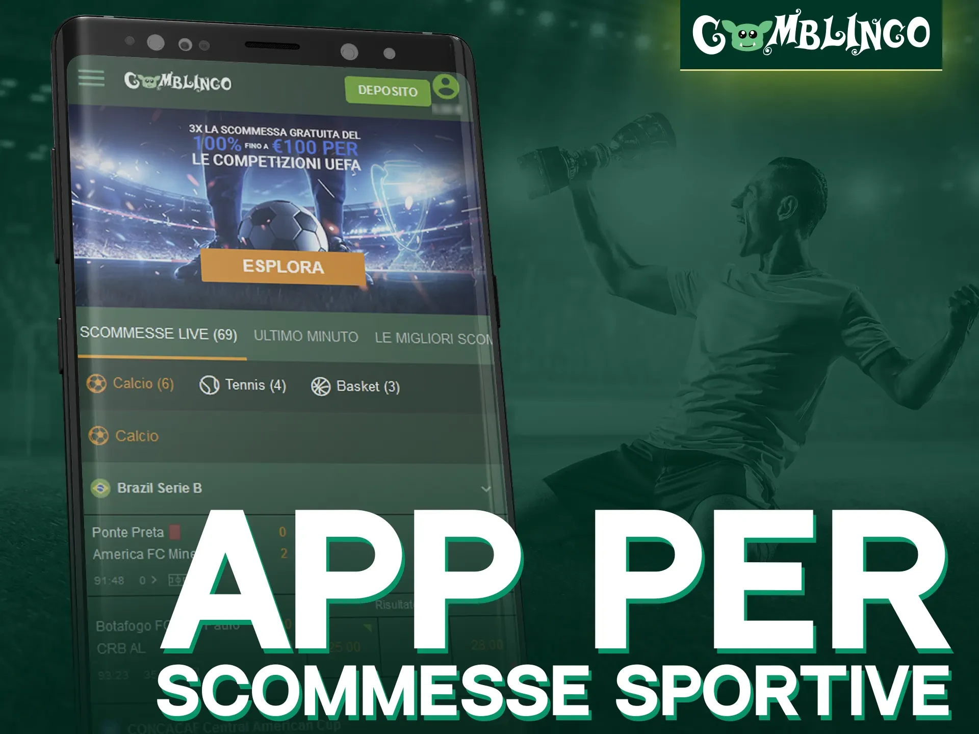 Piazzate le vostre scommesse sportive attraverso l'app Gomblingo.