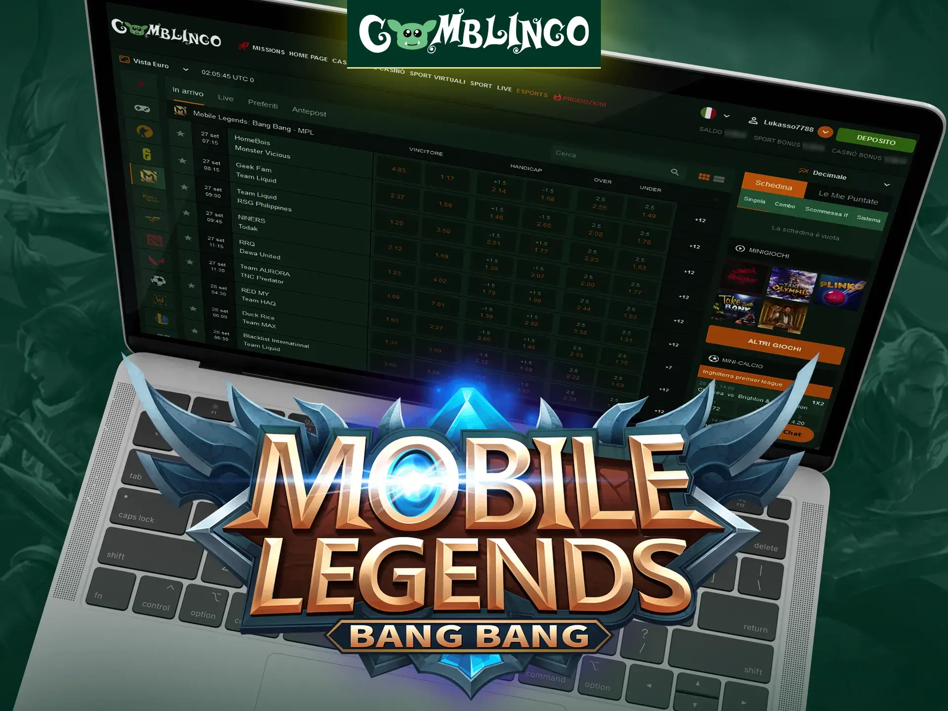 Gomblingo offre mercati di scommesse per il popolare gioco Mobile Legends.