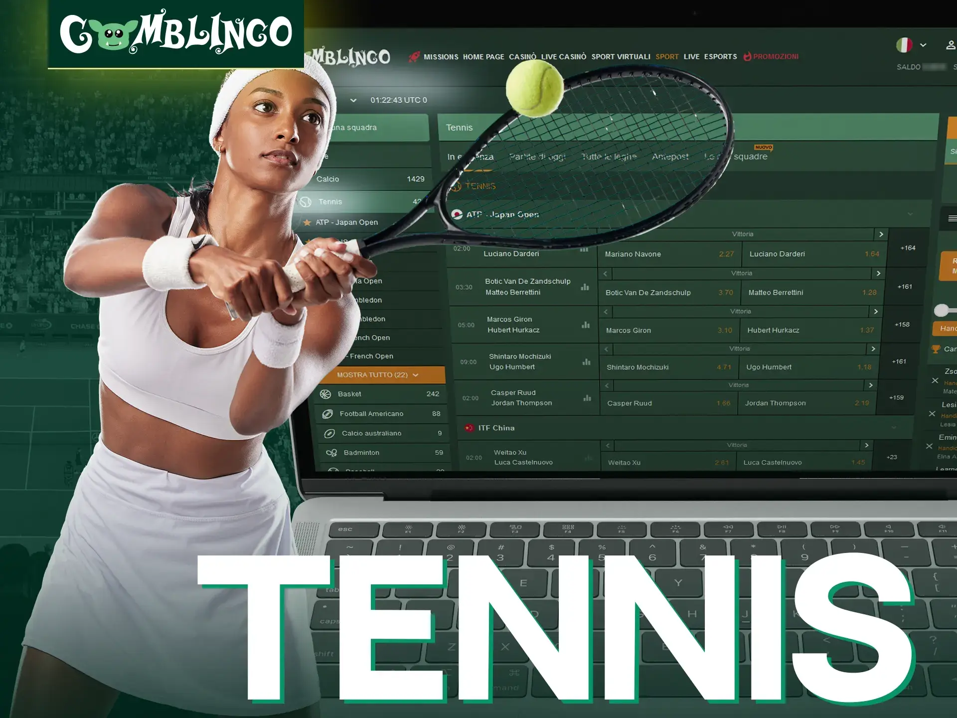 Scommesse sui tornei di tennis sul sito web di Gomblingo.